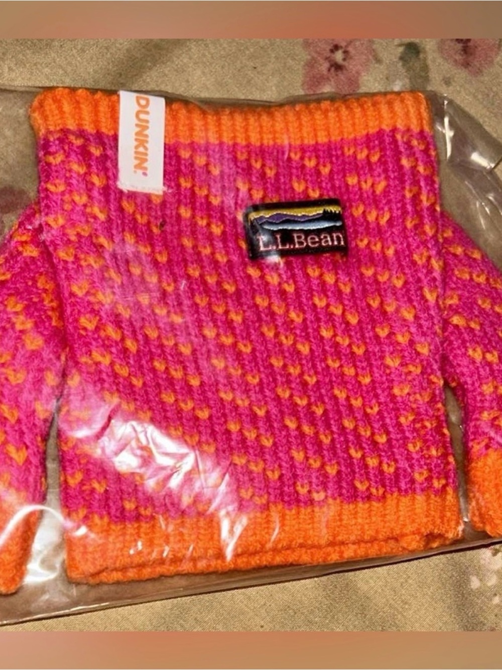 L.L. Bean Pink & Orange cup sleeve Knit Sweater